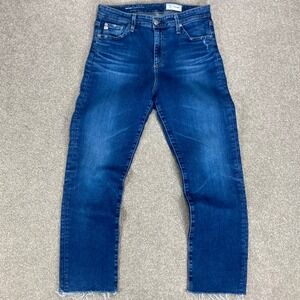 AG Adriano Goldschmied Mari Crop Jeans Women 32 Blue High Rise Straight Raw Hem